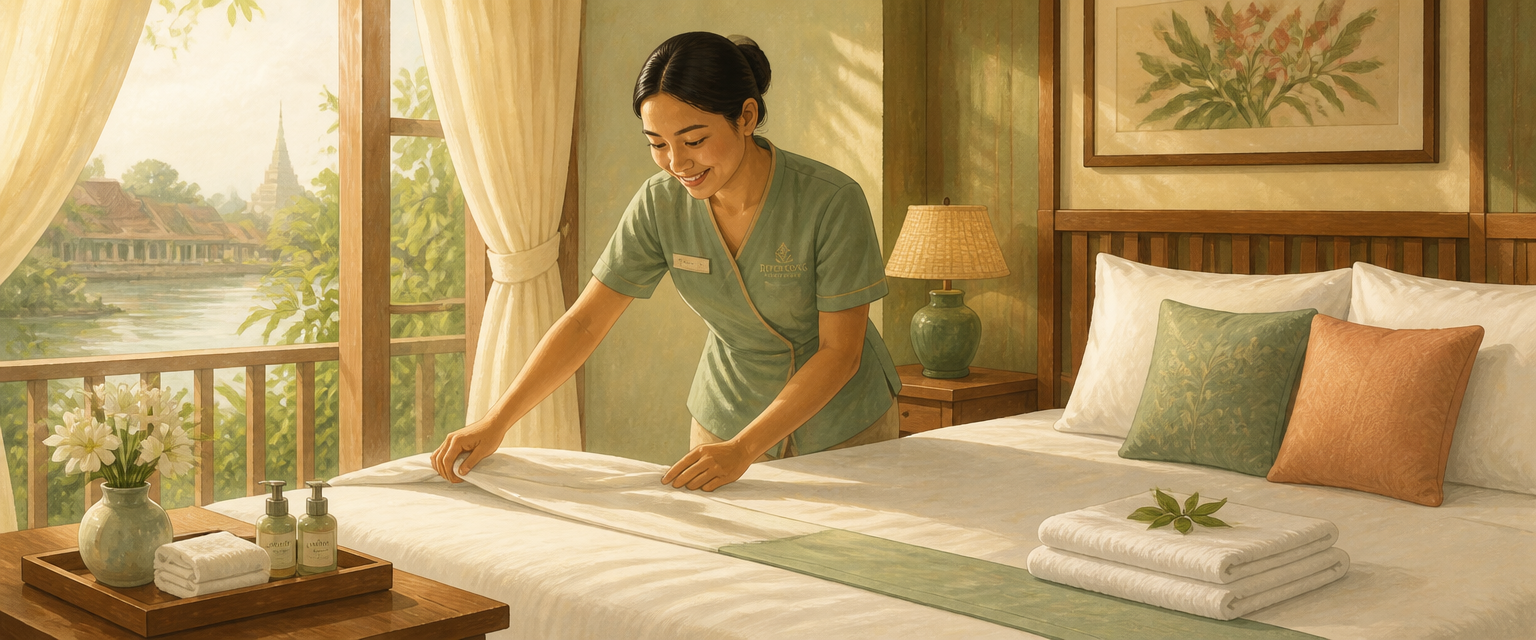 Housekeeping and breakfast preparation illustration