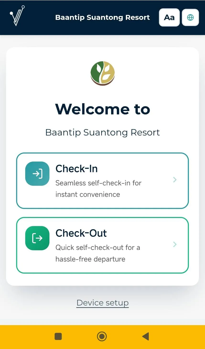 Self-service welcome screen with a Check-In option.